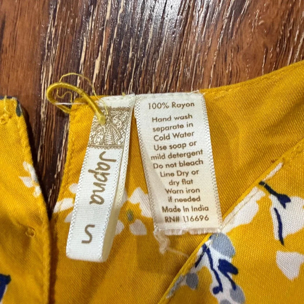 Japna Size S Yellow Floral Sleeveless Maxi Dress Boho Smocked Back Rayon FLAW